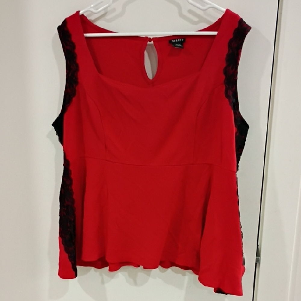 Torrid Red Top with Black Lace Sides